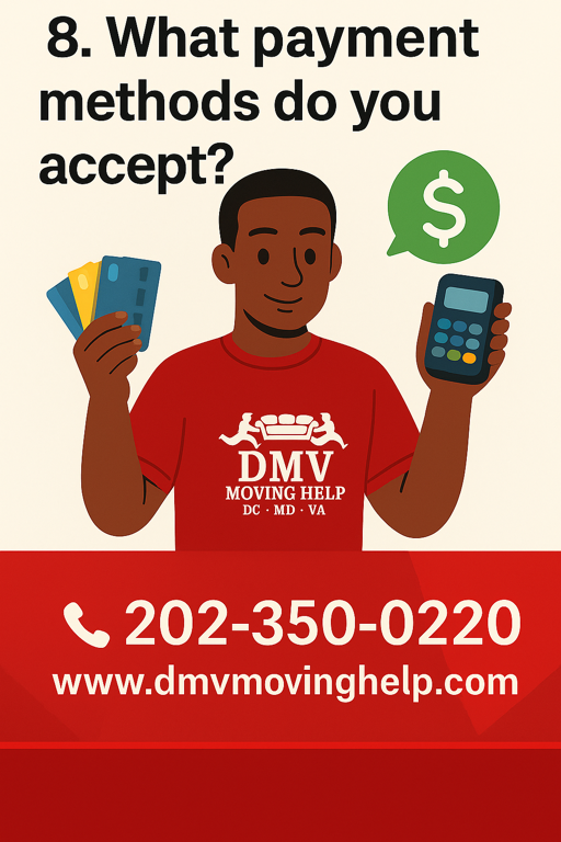 What payment methods are accepted for moving services in the DMV